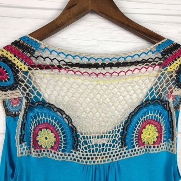 Forever 21 XXI Geometric Crochet Tie Draped‎ Cap Sleeve ScoopNeck Popover Blouse - Picture 4 of 6